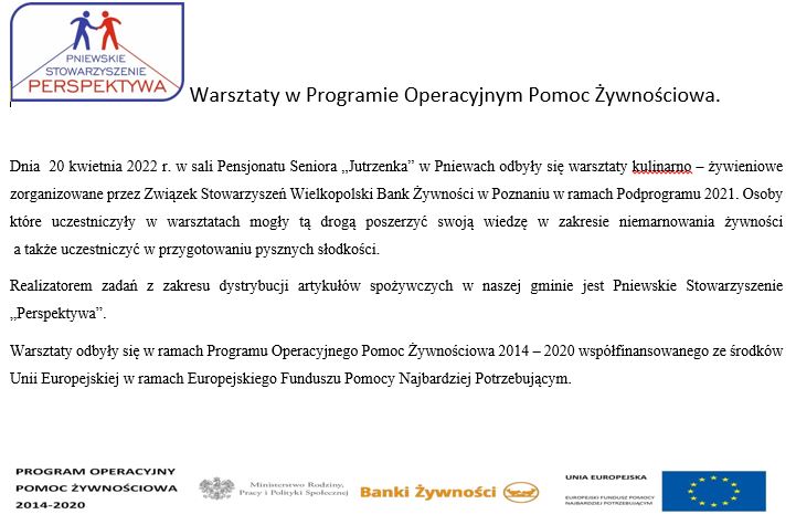 Informacja dotycząca warsztatów kulinarnych