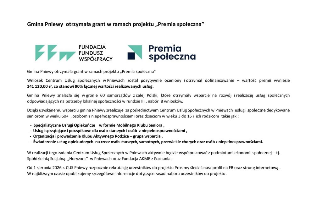 Grant w&nbsp;ramach Premii Społecznej