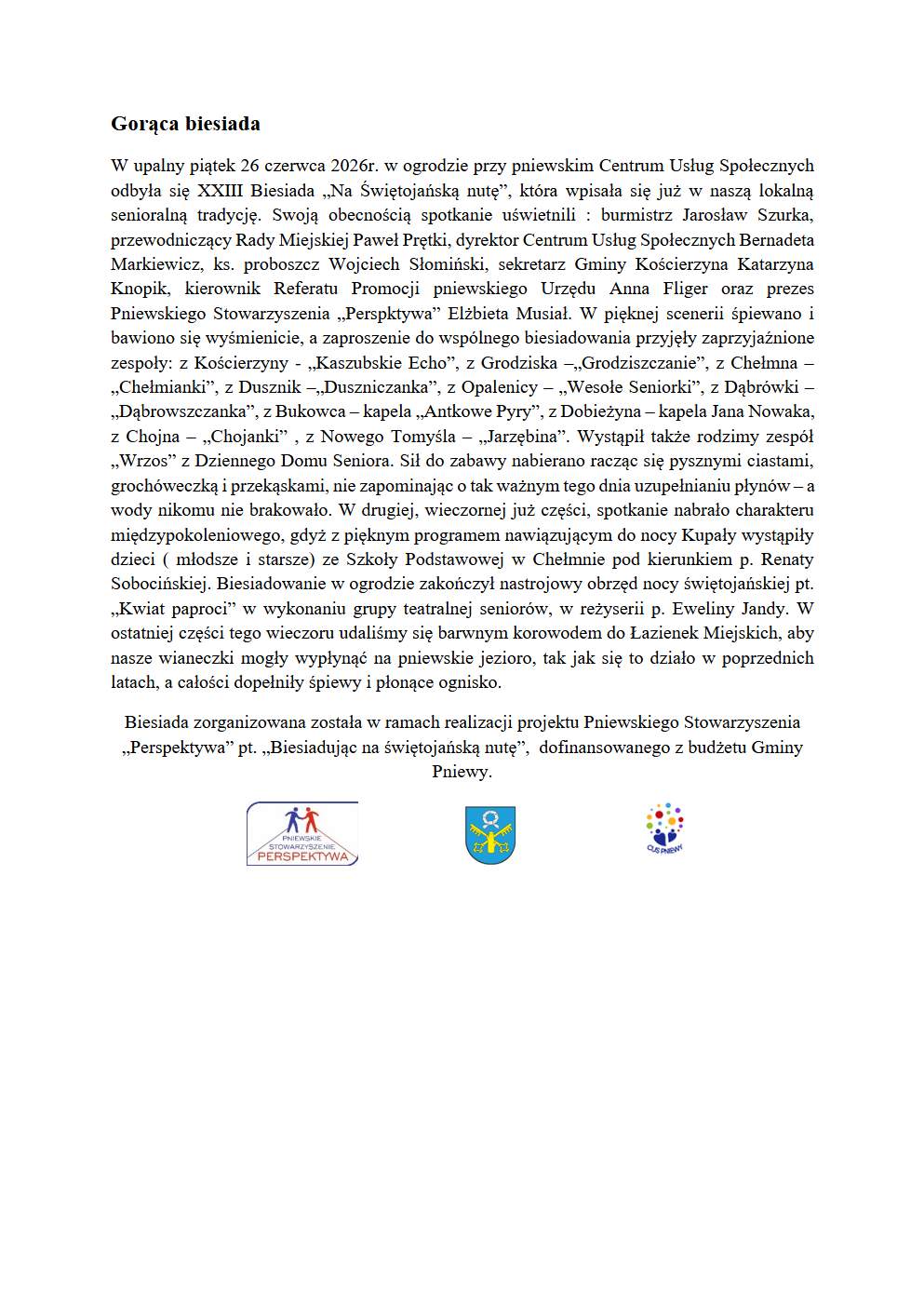 Informacja wiecz&oacute;r świętojański